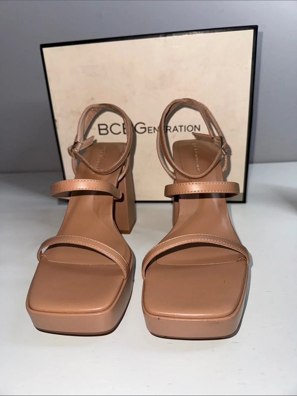 BCBGeneration Galana Nude Platform Block Heel Strappy Sandals Women’s 9.5M NIB